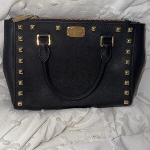Michael Kors Black Satchel with Gold Studs